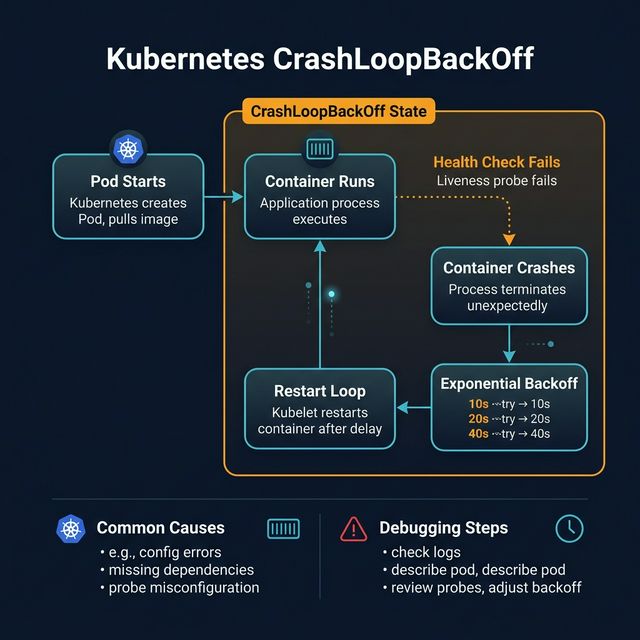 Kubernetes CrashLoopBackOff debugging flow diagram