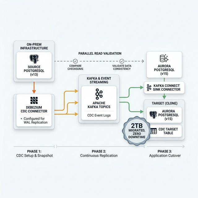 Zero-downtime PostgreSQL CDC migration architecture